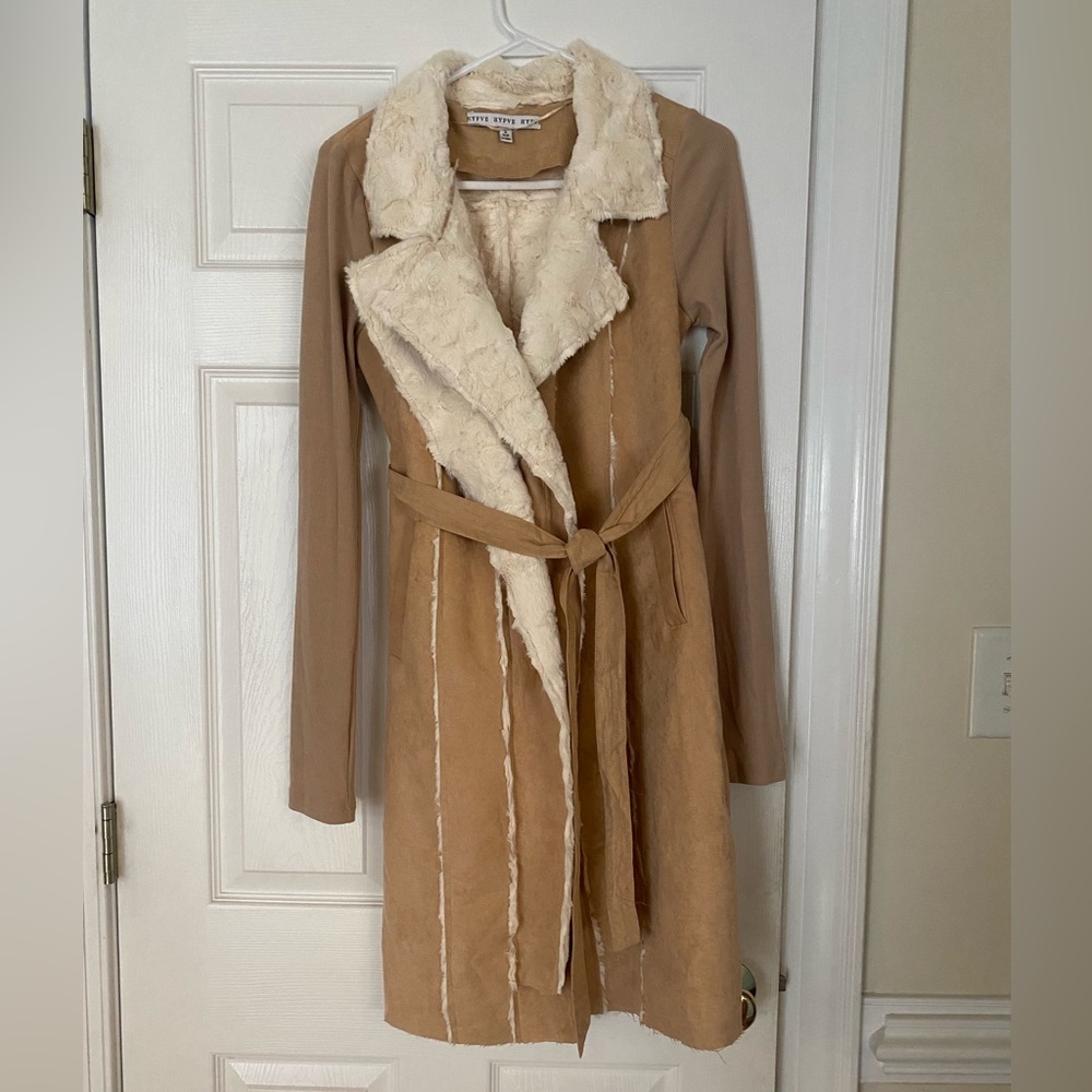 HYFVE faux fur lined suede coat